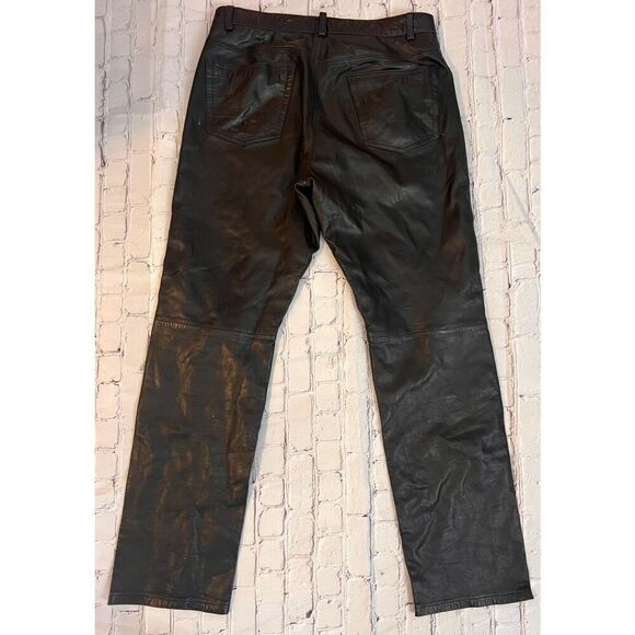 DKNY Women's Size 100% Leather Pants Black Straight Leg Trendy Chic Bikercore - Picture 3 of 4